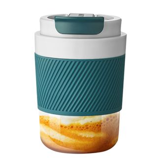 绿珠（lvzhu）   倾彩咖啡杯350ml 高颜值双饮咖啡杯耐热玻璃杯男女士便携水杯户外随行吸管杯子 墨绿色