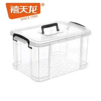 禧天龙  手提整理箱时尚透明直角收纳盒玩具药品多用途储物收纳箱加厚防压承重叠加不易倒  一个装