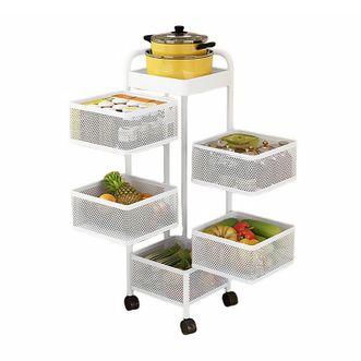 MAXCOOK  厨房置物架 落地多层小推车旋转架收纳橱柜层架 白色六层MCZW5053