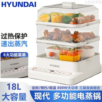 HYUNDAI  电蒸锅18L大容量家用多功能电蒸锅可定时预约保温电蒸锅免看管更安心