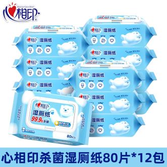 心相印湿厕纸【三重净云熊湿厕纸80抽*12包家庭装】私处清洁搭配卷纸使用卫生湿巾温和杀菌可冲马桶厕所湿巾