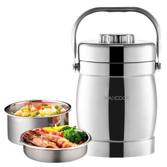 美厨（MAXCOOK）  304不锈钢保温提锅饭盒 1.5L 双层鼓形便携式强效保温饭盒 MCST1.5