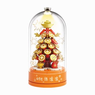 JAKI  积木拼装音乐盒国潮国风八音盒春节摆件玩具新年礼物 财源滚滚