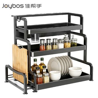 佳帮手  黑色58cm三层置物架 厨房用具置物架调料架台面多功能收纳储物架