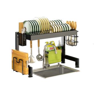 奥的 厨房水槽置物架 【单层长度85CM】特厚沥水架(整套)+挂钩*8 台面碗盘收纳架沥水架刀架筷子筒