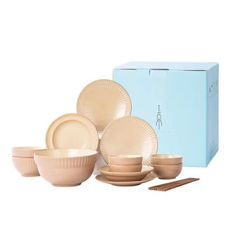 玉泉  白月光系列轻奢碗盘筷套装  16头套装  家用陶瓷中式浮雕轻奢碗筷复古陶瓷简约餐具用品