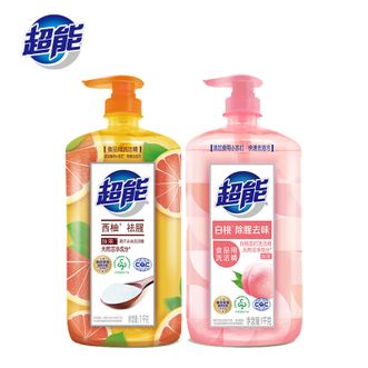 超能  洗洁精西柚祛腥1kg+白桃除腥去味1kg家用实惠装