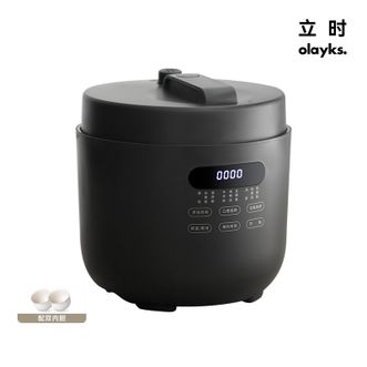 olayks.  立时 电压力锅 电高压锅 电饭煲家用旋钮智能触控高压锅电饭锅快煮智能预约压力锅陶瓷釉球釜 【陶瓷釉双胆】岩黑 5L