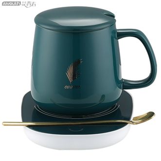 艾青春  350ml恒温杯55度恒温暖暖杯暖杯垫 办公室加热水杯电热水杯暖杯器暖奶器保温养生杯PA-666绿色