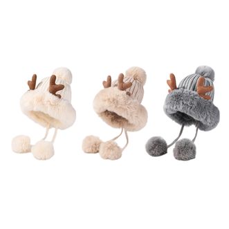 FitonTon  毛线帽女冬季可爱圣诞加厚保暖帽子护耳毛毛防风防寒加绒针织帽女