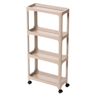 茶花（CHAHUA）百纳可移动四层置物架厨房卫生间浴室置物架落地塑料架脸盆架可移动小手推车带滑轮收纳架170001（咖啡色）