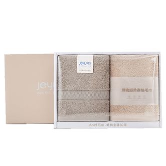 洁玉/jeyu  纯棉毛巾吸水速干柔软亲肤男女儿童加厚超柔赛络系列盒装两条装TG19-03B颜色随机