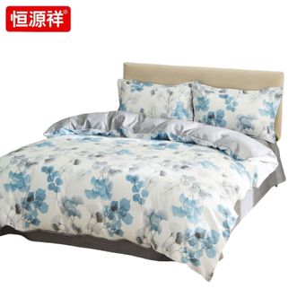 恒源祥  床上四件套亲肤水洗棉学生宿舍床单被套丛林花影澳绒四件套