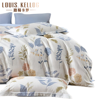 路易卡罗LouisKellog  纯棉AB面印花被套床单枕套四季款床品 活性印花四件套 绣球之花  200*230cm