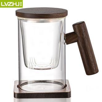 绿珠（lvzhu）   玻璃把手杯300mL 居家办公泡茶杯茶水分离耐热透明玻璃水杯-圆把手