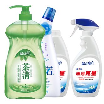 蓝月亮  厨卫清洁组合：茶清洗洁精1kg+强力油污克星500g(瓶+瓶补）+卫诺罗兰洁厕液500g 洗洁精清洁剂洁厕剂组合