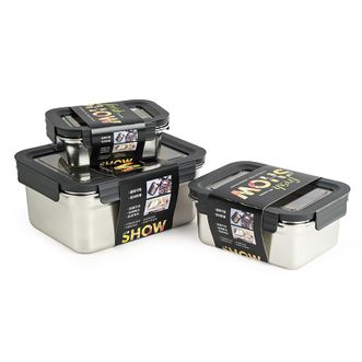 安买  304不锈钢保鲜盒大小3件套  直边款 450ml+1100ml+2500ml  收纳密封盒沙拉碗饭盒便当盒餐具厨房用品