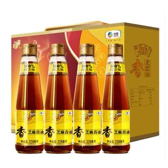 福临门  压榨芝麻香油礼盒220ml*4瓶装玻璃瓶装滴滴醇香