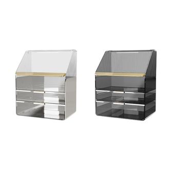 星优(XINGYOU)  化妆品收纳盒防尘梳妆台桌面护肤品口红置物架透明整理箱柜 3层大容量【送口红盒】