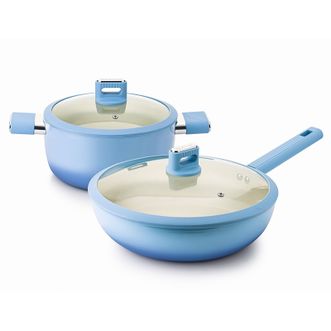 康巴赫  溢彩不粘锅具两件套  LPB-CT02A  蓝色 铝合金 30cm炒锅 24cm汤锅