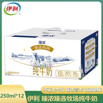 伊利  纯牛奶250ml*12盒臻浓臻选牧场3.3g蛋白质营养早餐奶