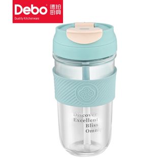 德铂（Debo）  阿德莱咖啡杯  DEP-DS342（透明款）蓝色  简约吸管水杯咖啡杯