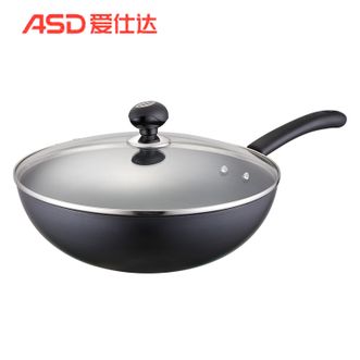 爱仕达/ASD  不易锈精铁无涂层炒锅带盖炒锅30cm 家用厨房烹饪锅具炒菜锅
