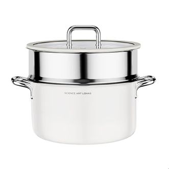 中科德马克dumik  24cm家用陶瓷不锈钢汤锅+蒸笼D-TA24C51Z