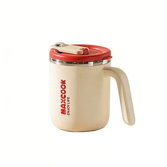 MAXCOOK  316L不锈钢马克杯水杯 保温杯子家用燕麦早餐茶杯带盖450ml珊瑚红MCB8784