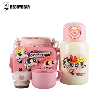 杯具熊（beddybear）   儿童保温壶大容量男女宝宝316不锈钢吸管杯 洞洞杯-飞天小女警【两盖】630ml