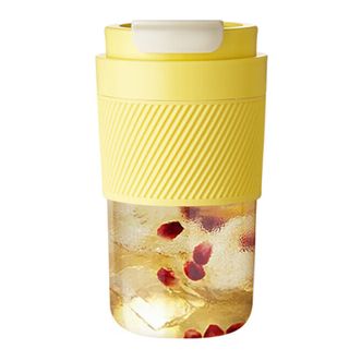 绿珠（lvzhu）   倾彩咖啡杯520ml 高颜值双饮咖啡杯耐热玻璃杯男女士便携水杯户外随行吸管杯子 明黄色