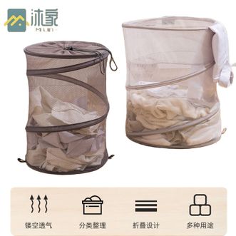 沐家/MUJIA  多用途脏衣篓家用大容量脏衣服玩具收纳筐洗衣篮可水洗束口折叠脏衣篮【小+大 】颜色随机
