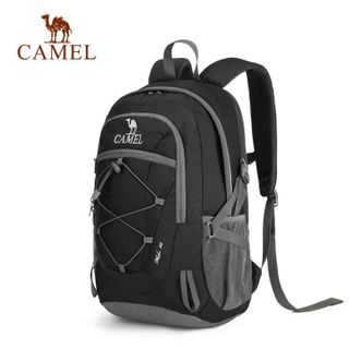 骆驼/Camel  户外双肩包男女徒步旅行运动登山包大容量轻便防泼水背包书包 A9W3C3135A黑色 均码