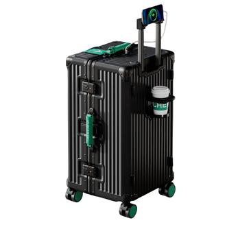 锐承（Ruicheng）  弹簧减震刹车轮 顺滑轻音舒适皮把手行李箱926 28寸黑配绿