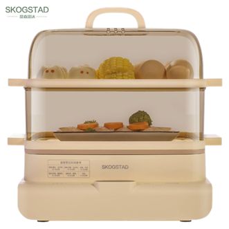 SKOGSTAD  思嘉思达 12L双层电蒸锅可视电蒸笼智能预约料理机电热锅 多功能锅蒸蛋器蒸包子蒸馒头蒸饺蒸海鲜蒸玉米热饭早餐机料理锅多用途锅SKD-C0088土黄色