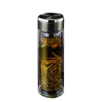 物生物（RELEA）  双层玻璃杯家用带盖随手杯男女学生水杯便携泡茶杯透明杯子JV011919-0320