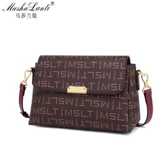 马莎兰缇/MashaLanti  复古高端时尚女包单肩包大容量斜挎包经典老花皮单肩包M213302B3514