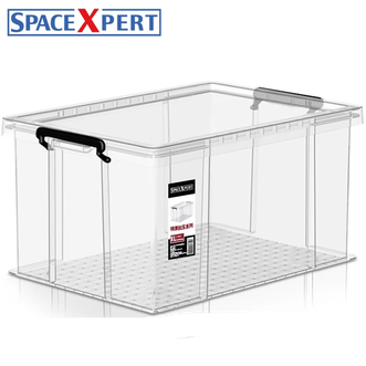 空间专门家/SPACEXPERT  直角抗压收纳箱 玩具衣物零食整理箱 桌面收纳盒 塑料透明书箱养鱼箱 透明色 直角抗压箱50L单只装