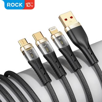 洛克（ROCK）数据线三合一充电线100w华为6/5A苹果14/13/12pd荣耀小米Type-c安卓手机ipad平板一拖三多功能车载【黑色】