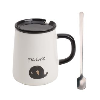 拜杰（BJ）  带勺盖马克杯  420ML咖啡杯牛奶杯早餐杯男女大容量水杯  小鲸鱼款