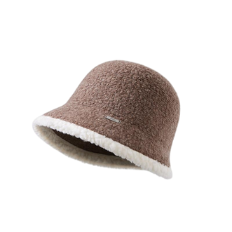 玖慕/JIUMU  澳洲羊毛水桶帽子女士秋冬季韩版可爱百搭显脸小护耳渔夫帽 咖色