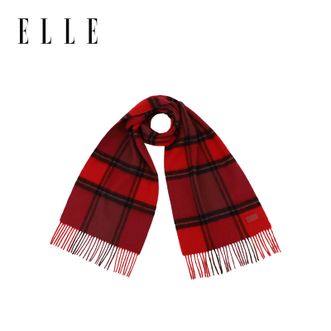 Elle  绵羊毛围巾 女士秋冬季户外时尚百搭保暖 长款格子披肩 围脖