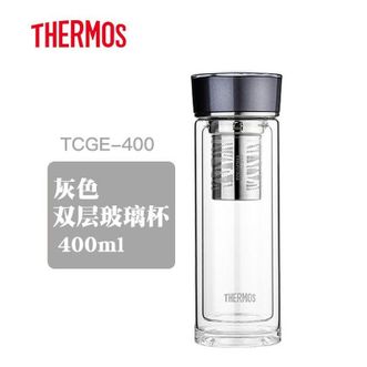 膳魔师（THERMOS）  双层玻璃杯400毫升男女士茶水分离水杯泡茶杯带茶漏TCGE-400D GY灰色