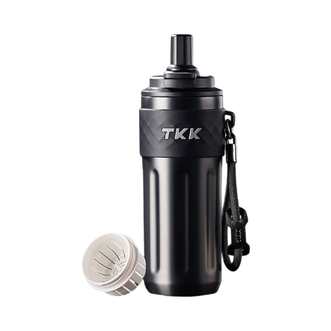 TKK  吸管保温杯陶瓷内胆泡茶水分离水杯便携500ml 悦动双饮保温杯 冰川银 TKK-2035