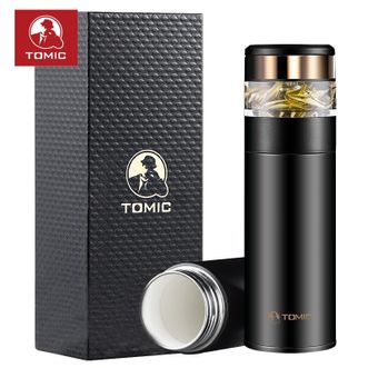 特美刻TOMIC 商务保温杯【370ML 黑色瓷化胆 礼盒装】茶水分离男瓷化内胆泡茶杯便携水杯子特美赢杯 TW60051