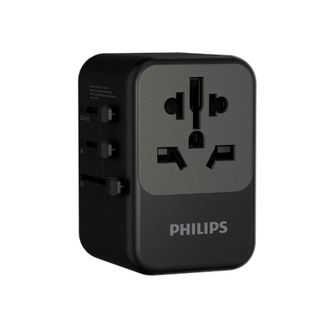 飞利浦/Philips  全球通用转换插头万能多国旅行插座转换器 【45W欧英美澳通用】3A+2C-黑色