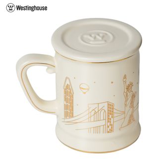 西屋/Westinghouse  马克杯 403ML容量家用带盖陶瓷咖啡杯早餐杯生日礼物男女士饮水杯子 白色