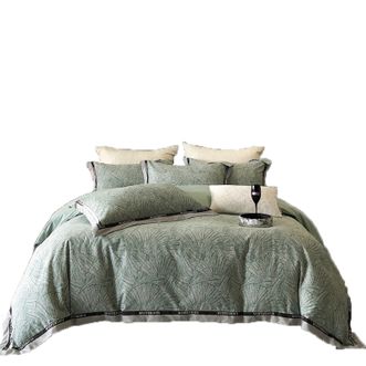 宜恋  全棉床品四件套 磨毛数码印花 双飞边 1.8米床适用 200*230cm 挪威绿/YS