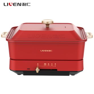 利仁/LIVEN  4.3L料理锅电火锅电炖锅多功能锅涮烤一体锅 煮面煮粥煲汤厨房电器炖煮锅电煮锅涮锅煎烤机煎烤盘烧烤盘烤肉盘电烤盘电烤炉烤肉锅涮肉锅多用途锅电热锅LPHG-19红色