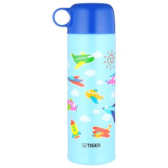 虎牌/Tiger  保温杯儿童卡通风格双盖带杯套保温保冷500ML儿童水杯 MBO-A05C 蓝色AP